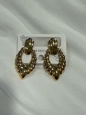 Gold Twisted Hoop Drop Earrings - Women's Fashion Jewelry